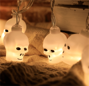 Halloween Battery Remote Control USB LED String Lights (Option: Small skull-2meters 10lights white)